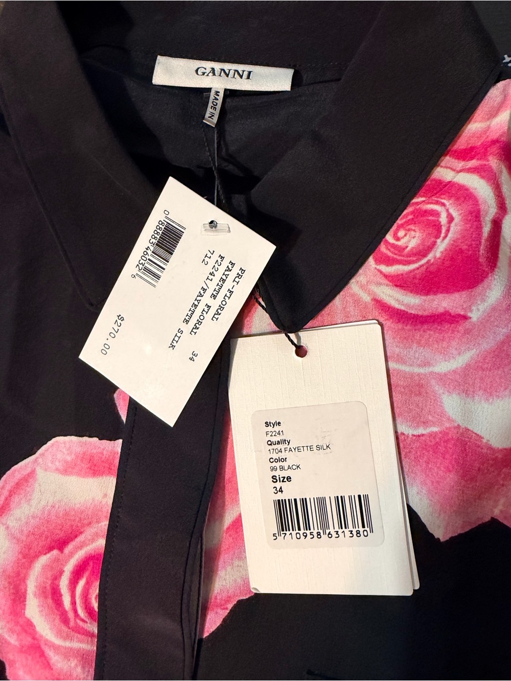 GANNI Fayette Silk Rose Print Blouse-NWT-Size 34-S/XS - Picture 5 of 7